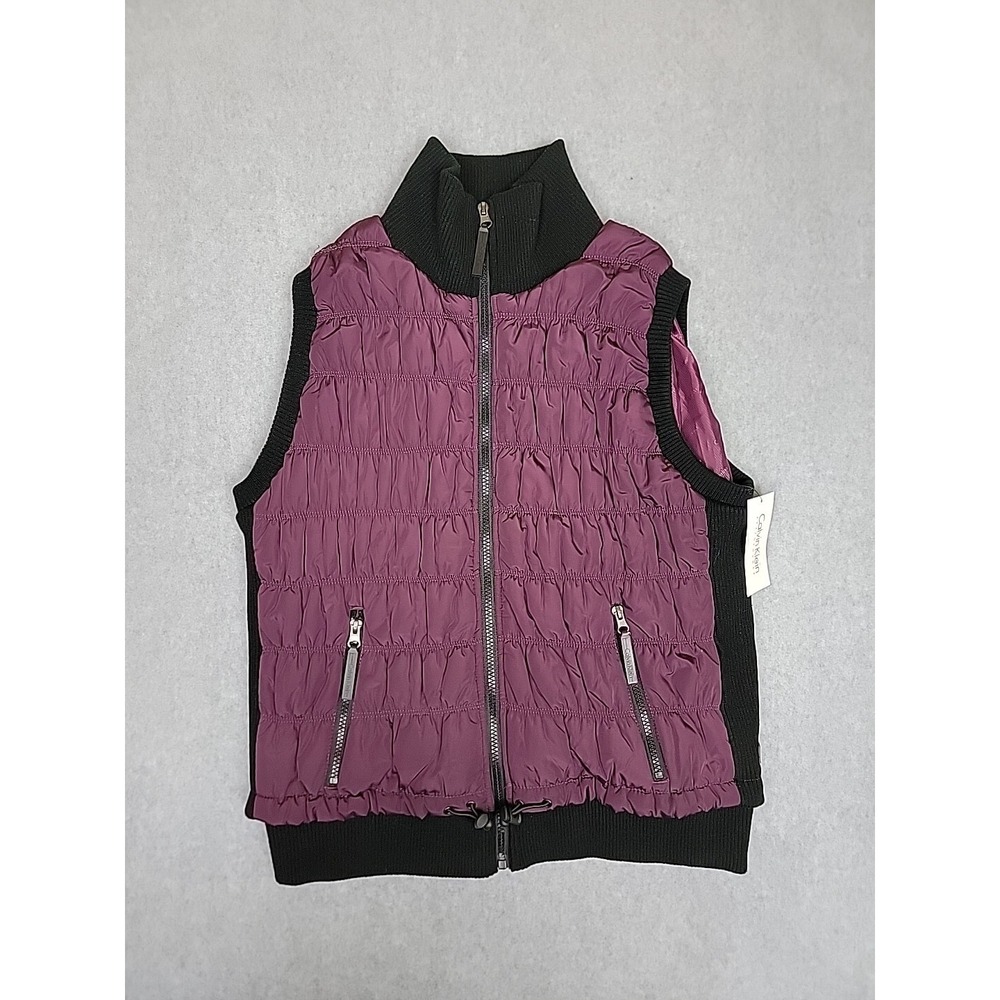 Calvin Klein Performance Puffer Vest Womens 0X Purple Quilted Mixed Media Zip Up